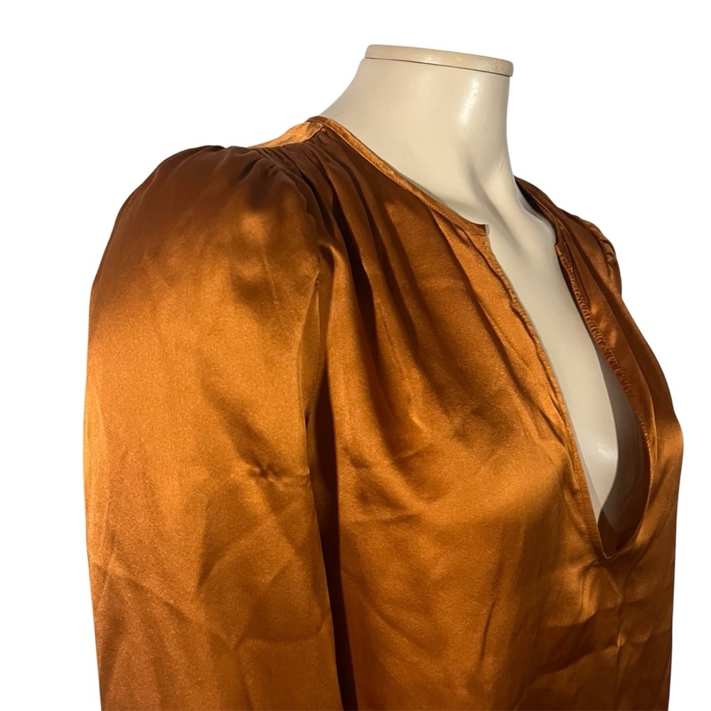 NWT L’agence Lou Silk Blouse Turmeric Burnt Orange Colour - Picture 11 of 11